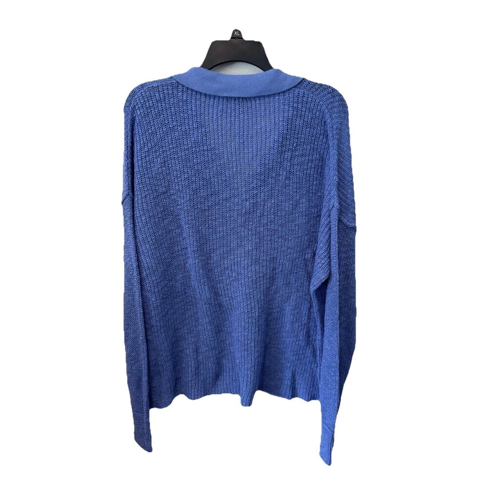 SUNDANCE Open Knit Sweater XL Blue 100% Cotton Pullover V-Neck Lagenlook NEW - Picture 7 of 7